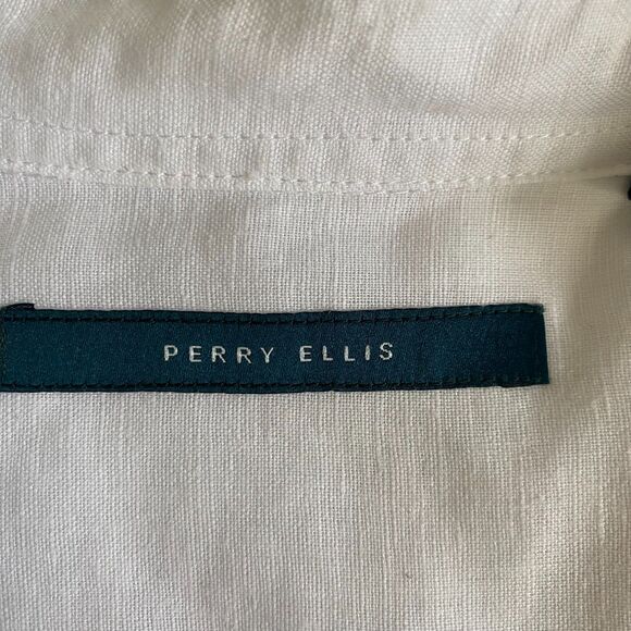 Perry Ellis Blouse Women's M White Linen Blend Button-Down Oversized Minimalist - Picture 5 of 8